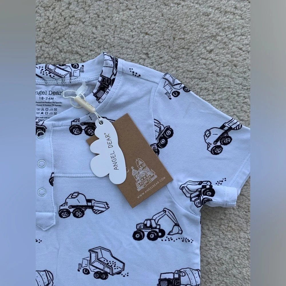Angel Dear NWT Size 18-24 Months Construction Print Bamboo Romper - Picture 4 of 5